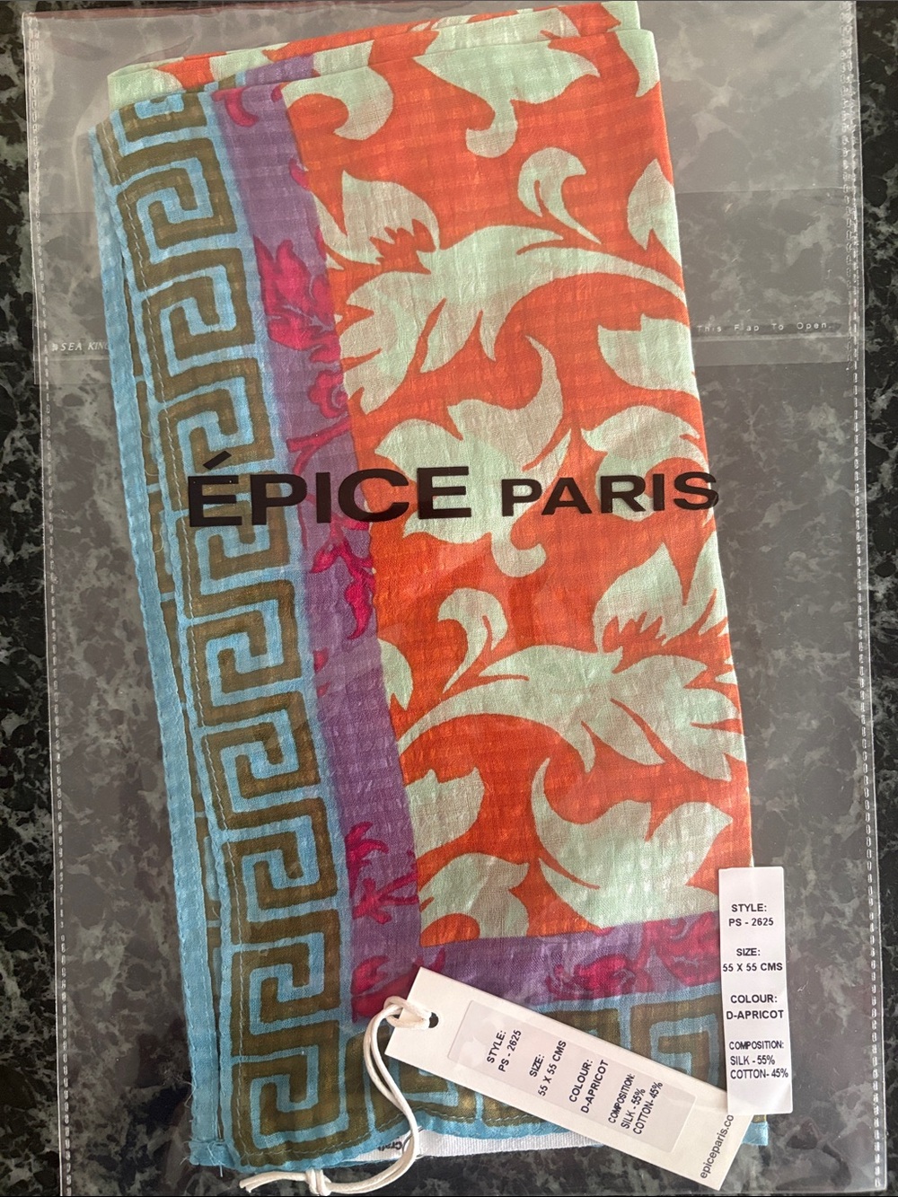 EPICE Paris Apricot Floral Square silk and cotton Scarf